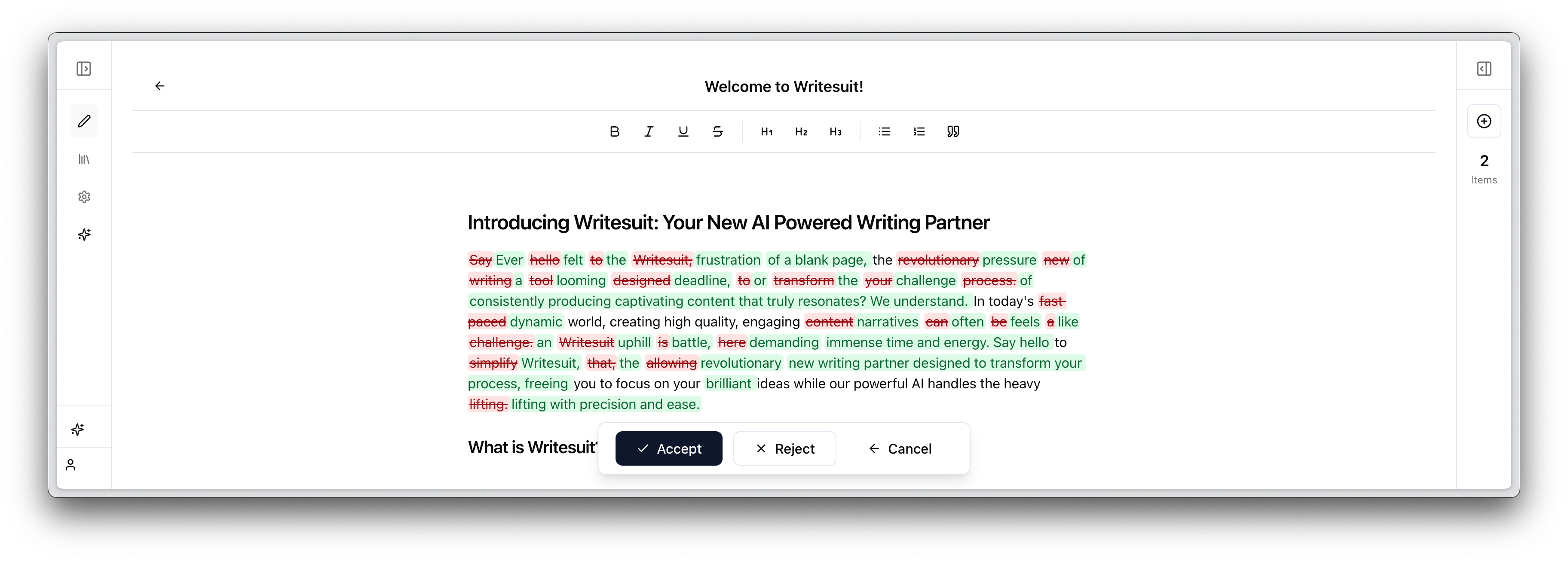 Review AI Writing Assistant changes